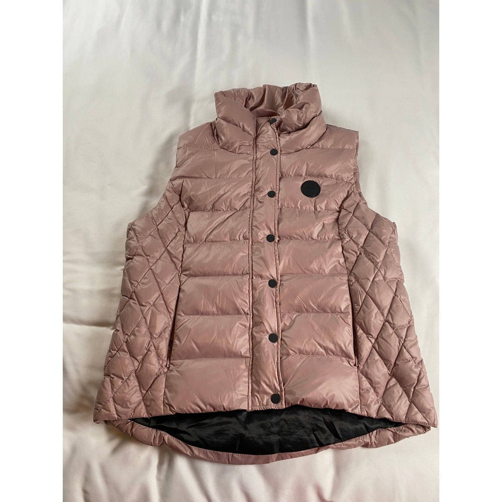 UGG Puffer Vest Womens L Rose Pink Excellent Quilted Snap Front Logo Patch